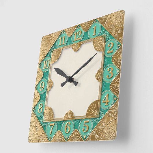 Art Deco Mint Vierkante Klok (Hoek)