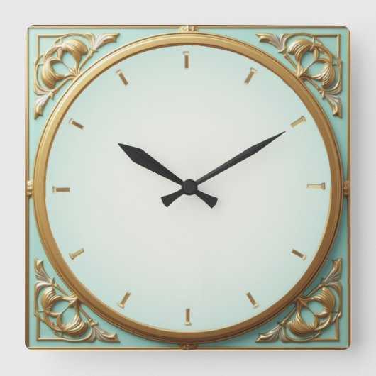 Art Deco Mint Vierkante Klok (Voorkant)