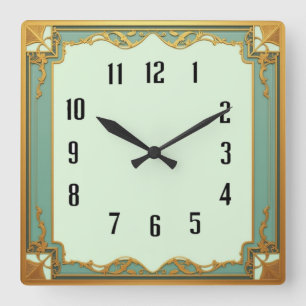 Art Deco Mint Vierkante Klok
