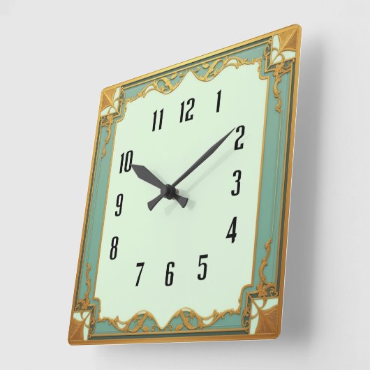 Art Deco Mint Vierkante Klok (Hoek)