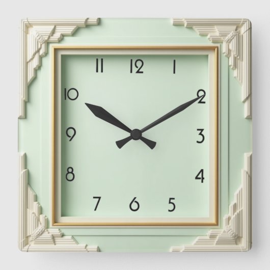Art Deco Mint Vierkante Klok (Voorkant)