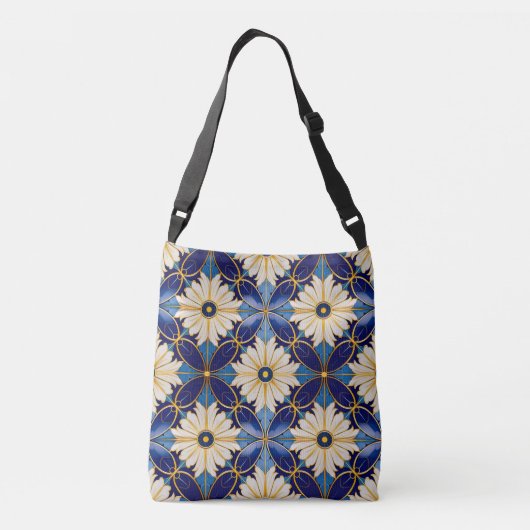 Art Deco Mode Accessoires Gold Blue White Petal Crossbody Tas (Achterkant)