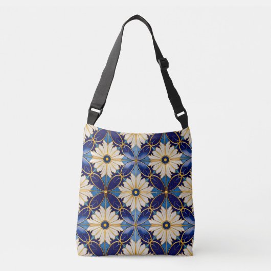 Art Deco Mode Accessoires Gold Blue White Petal Crossbody Tas (Voorkant)