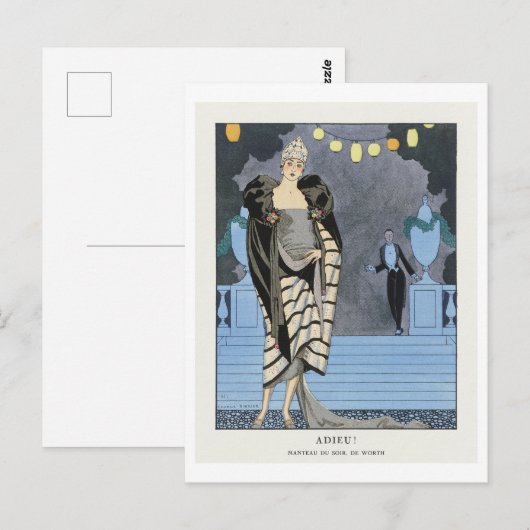 Art Deco Mode Bord van Avondjas van Barbier Briefkaart (Voorkant / Achterkant)