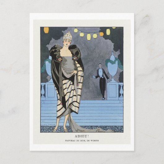 Art Deco Mode Bord van Avondjas van Barbier Briefkaart (Voorkant)