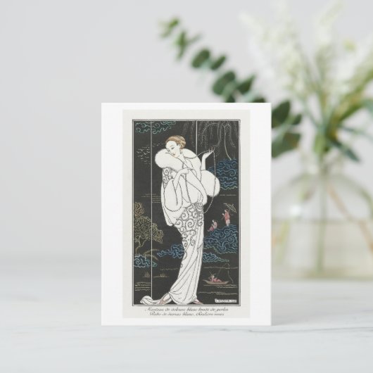 Art Deco Mode Bord van Avondjas van Barbier Briefkaart (Staand voorkant)