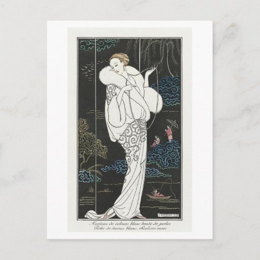 Art Deco Mode Bord van Avondjas van Barbier Briefkaart (Voorkant)