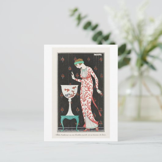 Art Deco Mode Bord van Avondjurk van Barbier Briefkaart (Staand voorkant)