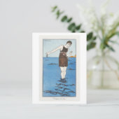 Art Deco Mode Bord van Badpak van Barbier Briefkaart (Staand voorkant)