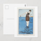 Art Deco Mode Bord van Badpak van Barbier Briefkaart (Voorkant / Achterkant)