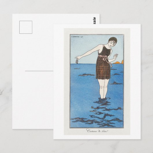 Art Deco Mode Bord van Badpak van Barbier Briefkaart (Voorkant / Achterkant)