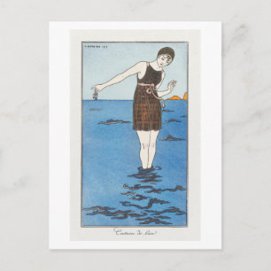 Art Deco Mode Bord van Badpak van Barbier Briefkaart