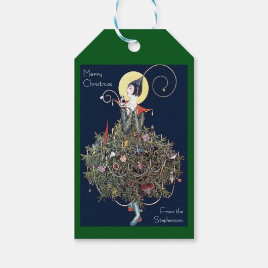 Art Deco Mode Kerstboom Retro Cadeaulabel (Voorkant)