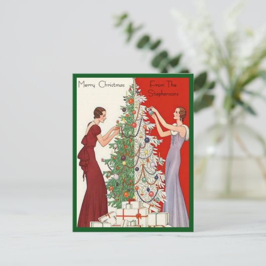 Art Deco Mode Kerstboom Retro Feestdagenkaart (Staand voorkant)