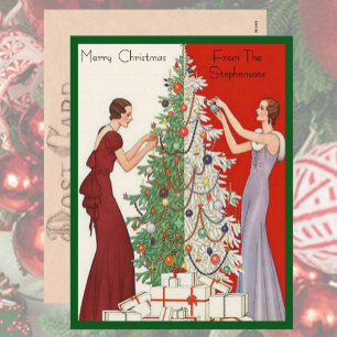 Art Deco Mode Kerstboom Retro Feestdagenkaart