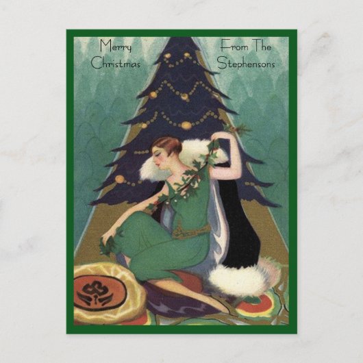 Art Deco Mode Kerstboom Retro Feestdagenkaart (Voorkant)