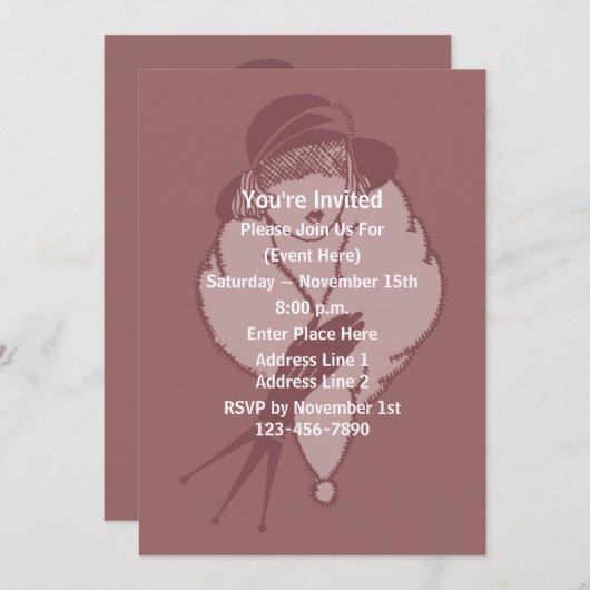 Art Deco Mode Lady in het Pet Design Party Kaart (Voorkant / Achterkant)