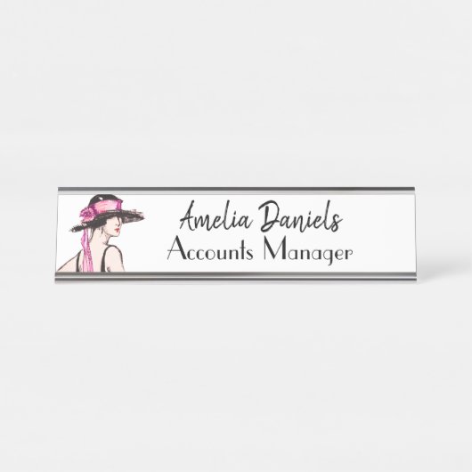 Art Deco Mode Name Bord Bureau Naambordje (Voorkant)