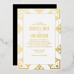 Art Deco Modern Gold Foil geperste Floral Wedding Folie Uitnodiging