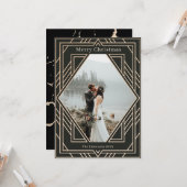 Art Deco Modern Golden kerstfotodesign Kaart (Voorkant / Achterkant in situ)