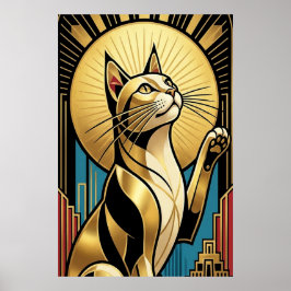 Art Deco Modern Gouden Tuxedo Kat Wandkunst Poster