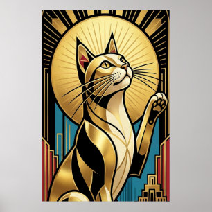 Art Deco Modern Gouden Tuxedo Kat Wandkunst Poster