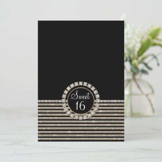 Art Deco Modern Horizontal Striped Birthday Party Kaart (Staand voorkant)