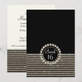 Art Deco Modern Horizontal Striped Birthday Party Kaart (Voorkant / Achterkant)