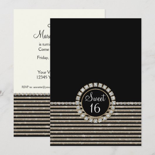 Art Deco Modern Horizontal Striped Birthday Party Kaart (Voorkant / Achterkant)