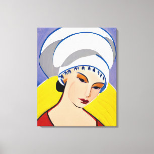 Art Deco Modern Lady in een tulband Canvas Afdruk
