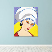 Art Deco Modern Lady in een tulband Canvas Afdruk (Insitu (Houten vloer))