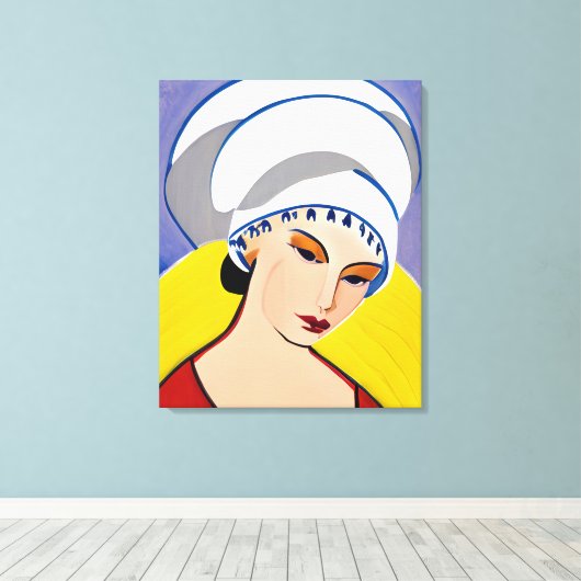 Art Deco Modern Lady in een tulband Canvas Afdruk (Insitu (Houten vloer))