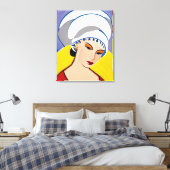 Art Deco Modern Lady in een tulband Canvas Afdruk (Insitu (Slaapkamer))