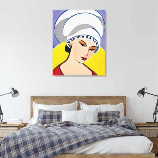 Art Deco Modern Lady in een tulband Canvas Afdruk (Insitu (Slaapkamer))