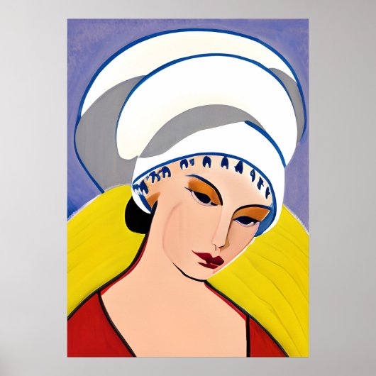 Art Deco Modern Lady in een tulband Poster (Voorkant)