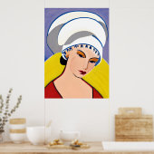 Art Deco Modern Lady in een tulband Poster (Keuken)