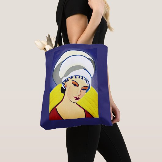 Art Deco Modern Lady in een tulband Tote Bag (Dichtbij)
