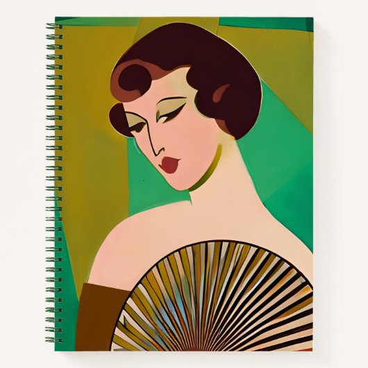 Art Deco Modern Lady met een Fan Journal Notitieboek (Voorkant)