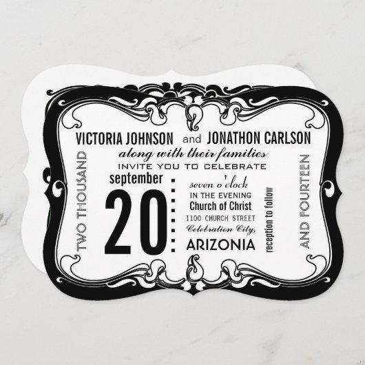 Art Deco Modern Wedding Invite Kaart (Voorkant / Achterkant)