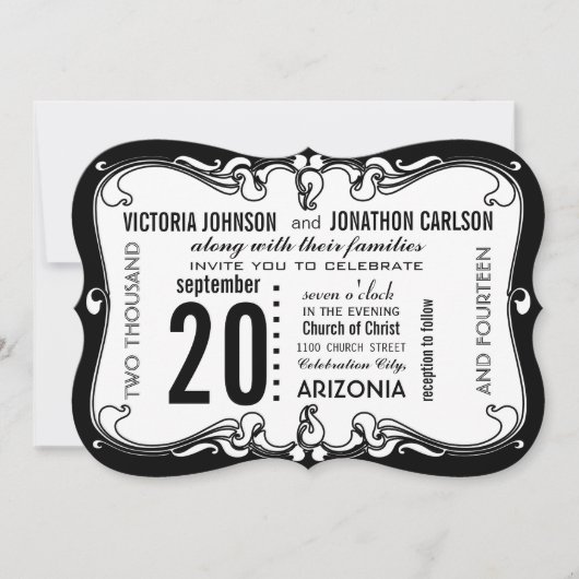 Art Deco Modern Wedding Invite Kaart (Voorkant)