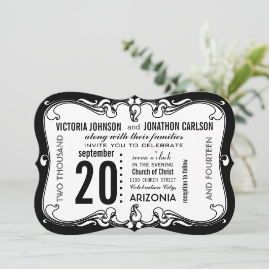 Art Deco Modern Wedding Invite Kaart (Staand voorkant)