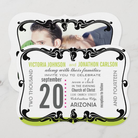 Art Deco Modern Wedding Invite Kaart (Voorkant / Achterkant)