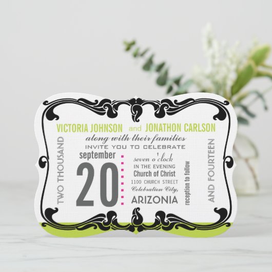 Art Deco Modern Wedding Invite Kaart (Staand voorkant)