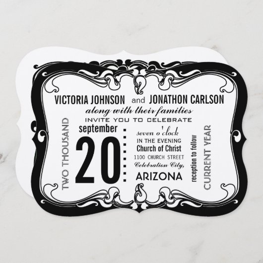 Art Deco Modern Wedding Kaart (Voorkant / Achterkant)