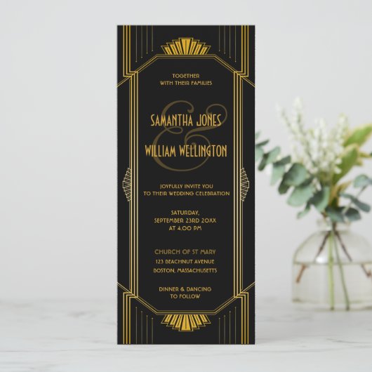 Art Deco Modern Wedding Uitnodiging (Staand voorkant)