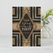 Art Deco Modern Zwart Goud Verlovingsfeest Kaart (Staand voorkant)