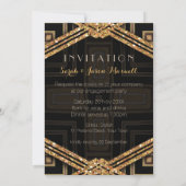 Art Deco Modern Zwart Goud Verlovingsfeest Kaart (Achterkant)