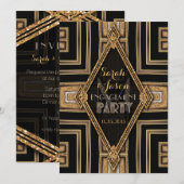 Art Deco Modern Zwart Goud Verlovingsfeest Kaart (Voorkant / Achterkant)