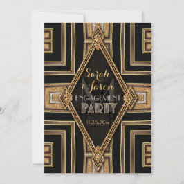 Art Deco Modern Zwart Gouden Verlovingsfeest Kaart