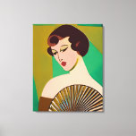 Art Deco Moderne Dame met een Fan Canvas Afdruk<br><div class="desc">Canvas in een modern,  semi-abstract,  Art Deco geïnspireerd portret van een demure dame,  met een fan,  tegen een jade groen en goudkleurige achtergrond</div>